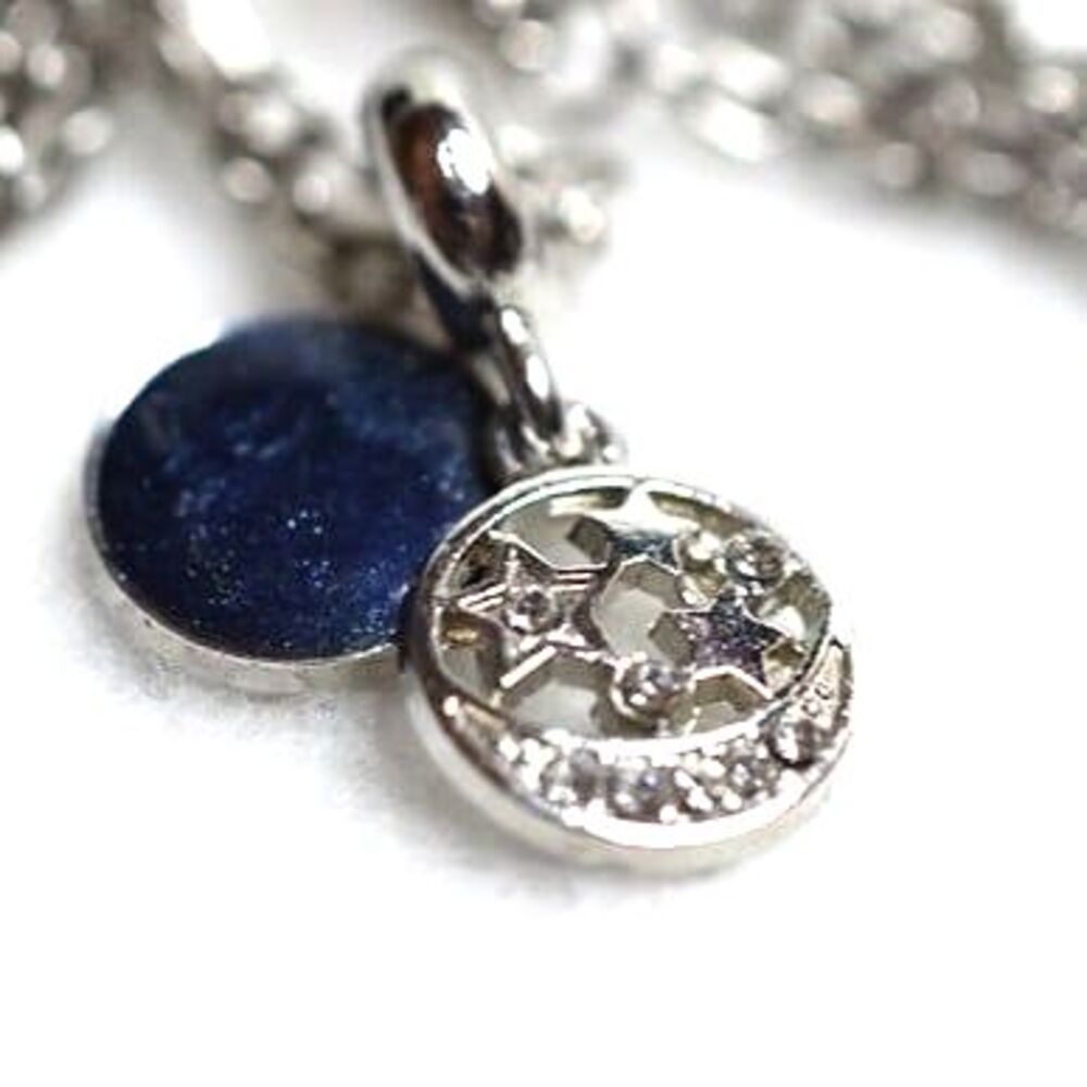 Simple Chic Night Sky Blue Clear Rhinestone Silver Tone Link Chain 18" Necklace